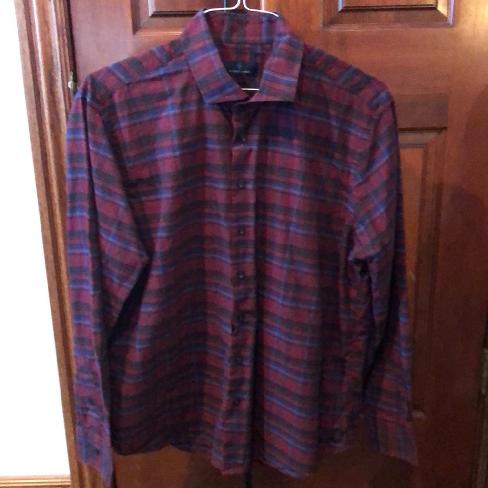 Toscano L/S burgundy/blue plaid shirt